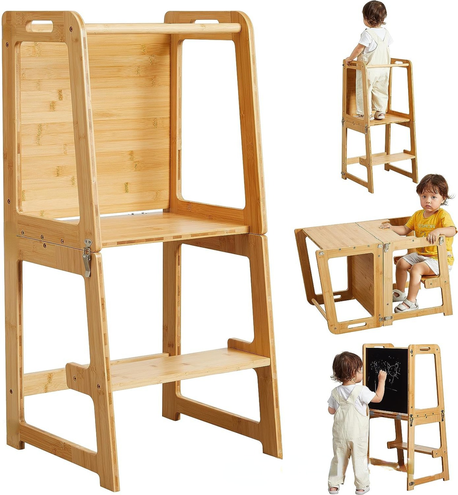 Toddler Learning Tower - Katlanabilir Çocuk Mutfak Kulesi, Güvenlik Korkuluklu