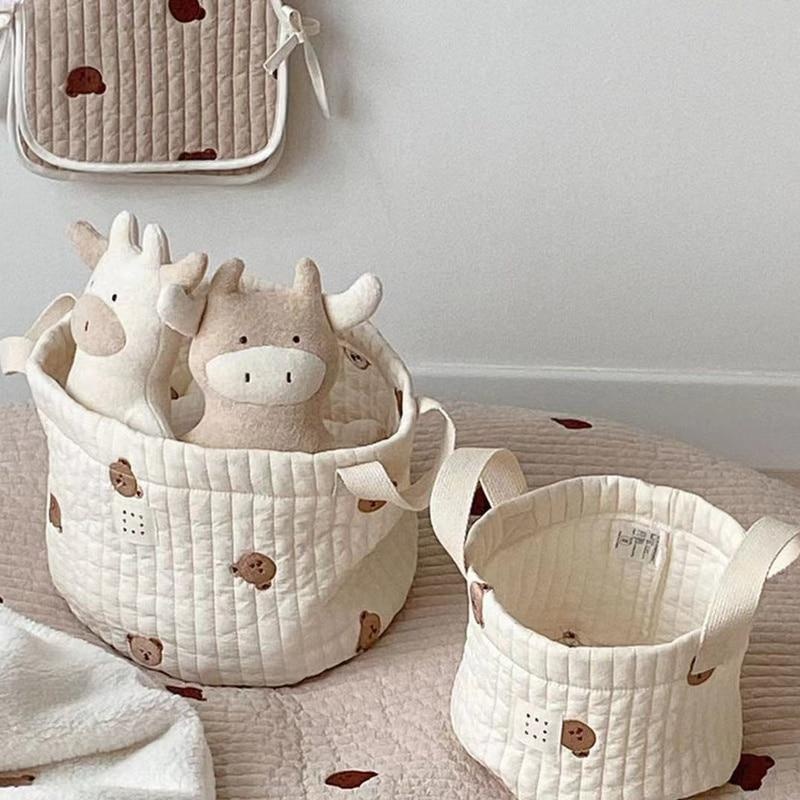 Baby Products Basket - Sevimli Ayı Nakış Bebek Bezi Çantası